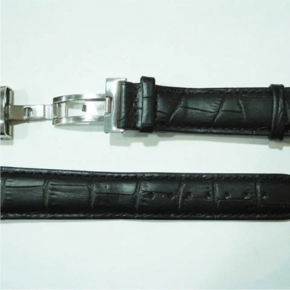 Omega Seamaster leather Watch Band black 18 mm lug width: Butterfly Clasp Buckle - Picture 2 of 3